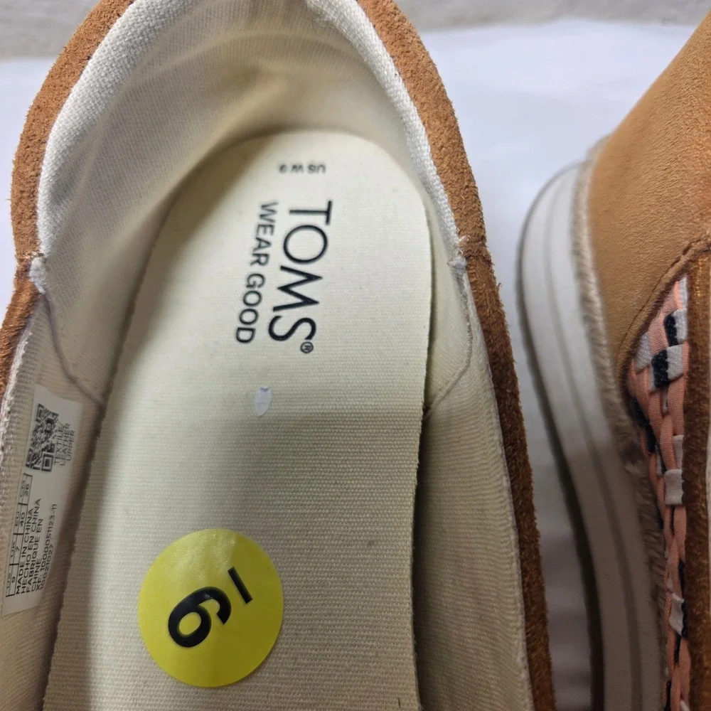 TOMS Mallow Alpargata Woven Platform Slip On Shoes Peach Tan Suede 10021027